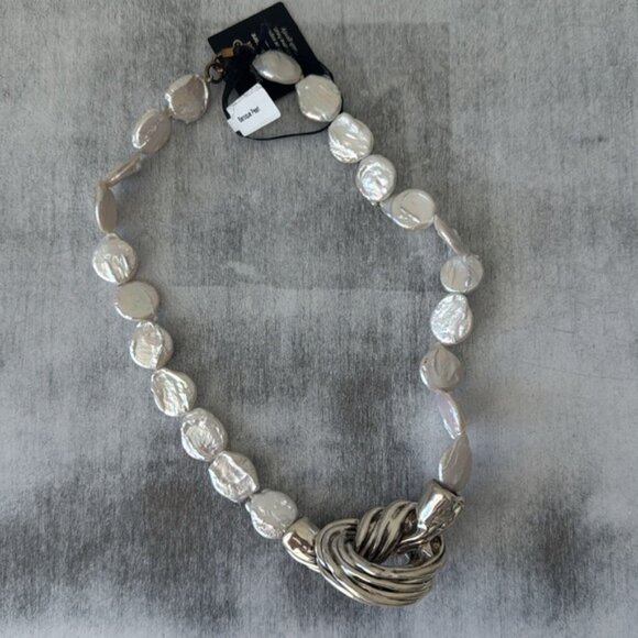 E&L Sterling Silver Electroform Necklace Genuine Baroque Pearls Israel 16' long - Picture 15 of 15